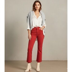 DAZE DENIM Stitch Fix Shy Girl High Rise Crop Flare Jean Womens Sz 32 Cherry Red
